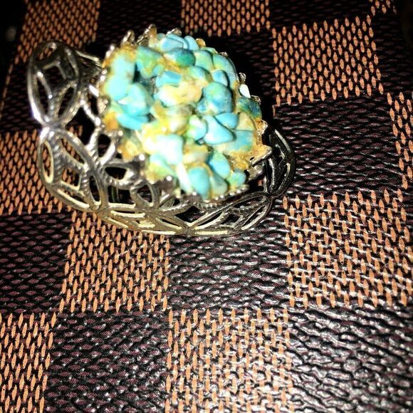 Turquoise Cluster Cuff Ring, 1", Unisex, OS Adjustable - Picture 3 of 3